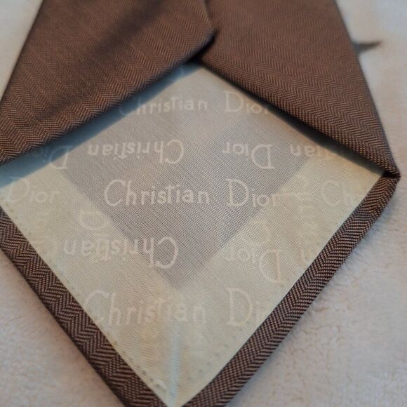 Christian Dior Neck Tie Brown Polyester Silk Made in USA Embroidered - Picture 6 of 6